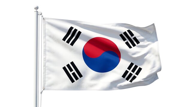 South Korea flag waving in the wind. National symbol of the Republic of Korea.
