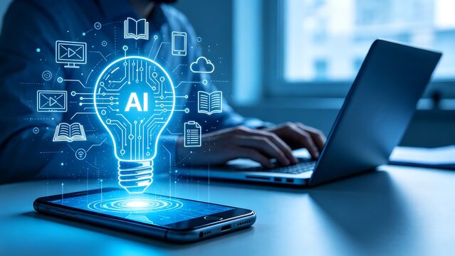 AI Innovation Technology Concept with Smartphone and Laptop