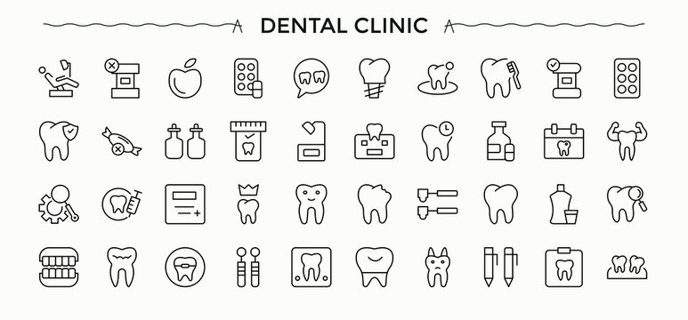 Dental Clinic icon set. Doctor simple line vector icons. Minimal thin line web icons set. Hospital line icon set. Vector illustration.