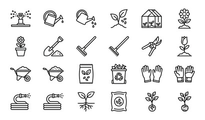 Untitled design - 1Gardening and Farming Tools Outline Icon Set - Agriculture, Horticulture, and Plant Care Line Art Symbols" © Saakandar