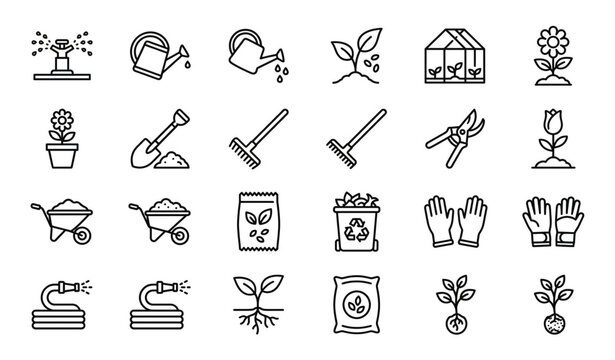 Untitled design - 1Gardening and Farming Tools Outline Icon Set - Agriculture, Horticulture, and Plant Care Line Art Symbols"