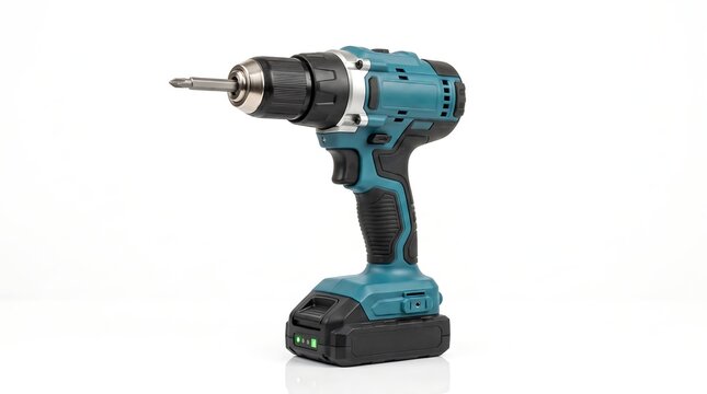 Cordless power drill isolated on white. Professional electric screwdriver for construction.