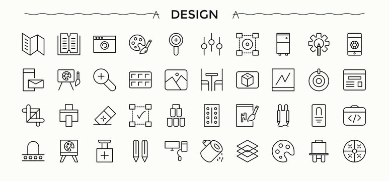 Set of Design line icon. It contains symbols to web creative, art, sketching, painting and more. Minimal icons pack. Art linear icon collection. Editable stroke vector art.