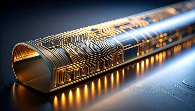 Flexible Printed Circuit Board Bent to Show Thin Profile and Copper Traces