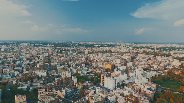 4K Aerial Top down Buildings and Apartment with Multiple Building aerial. Urban Buildings and Apartment at bridge road at Delhi. Cinematic cityscape drone shot. Noida Buildings.