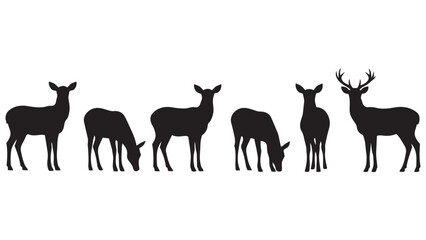 Naklejka premium Silhouette Deer Herd Illustration - Minimalist Black Deer Line Art for Nature, Wildlife, and Forest Design Projects