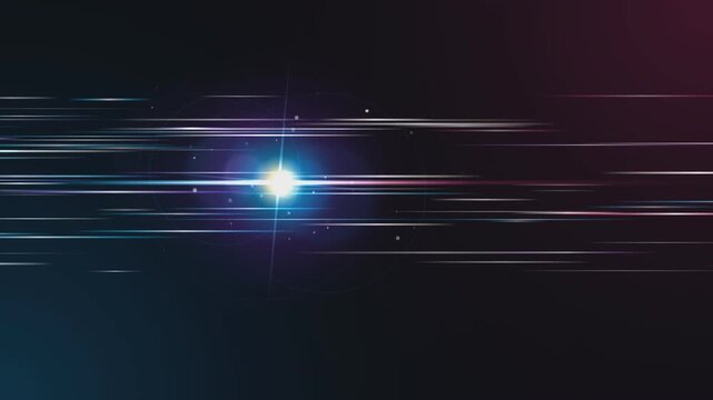 Abstract digital space background featuring glowing blue lens flare with horizontal light streaking.