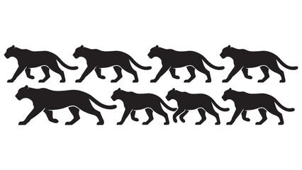 Fototapeta premium Black Silhouette Cheetah Pack Running Motion Illustration Vector Art for Wildlife Posters and Animal Designs