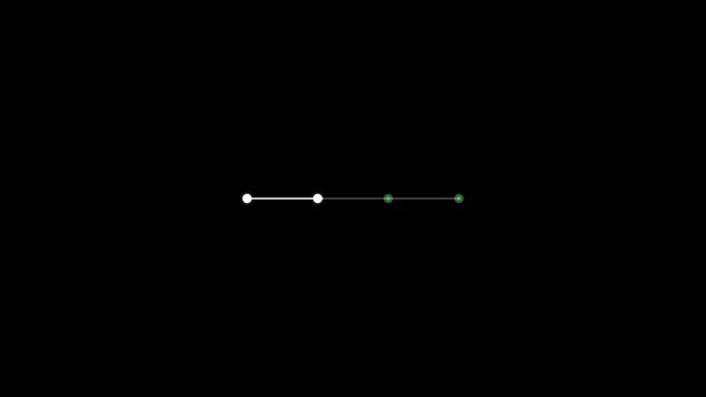 Minimal progress line with pulsing dots on black background.