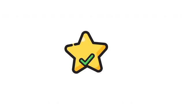 Yellow star icon with green check mark symbol, suitable for web and app design elements. Minimalist and simple vector graphic.