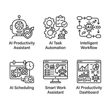 AI Productivity and Business Automation Icon Set