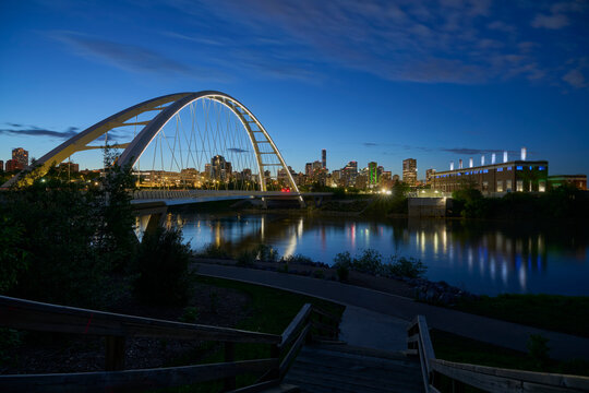 Blue Hour River Bridge Skyline