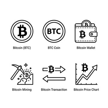 Bitcoin and Cryptocurrency Line Icon Set