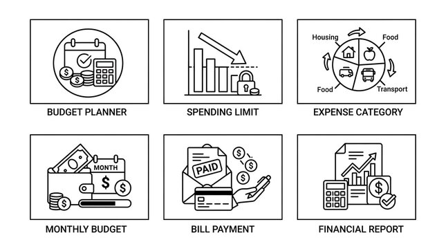 Financial Management and Budgeting Line Icon Set
