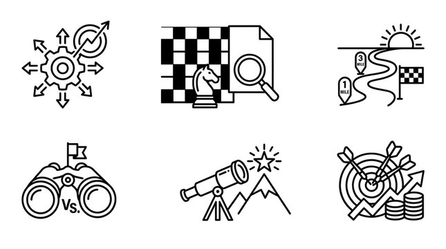 Business Strategy and Goal Planning Line Icon Set