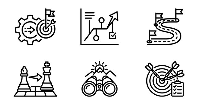 Business Strategy and Corporate Planning Line Icon Set