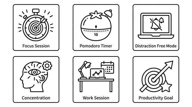 Productivity and Time Management Line Icon Set