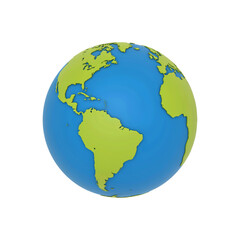 Fototapeta premium Stylized 3D earth globe showing North and South America, green and blue planet earth illustration, global world map sphere for environmental concepts isolated on Transparent Background