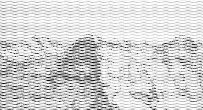 Large vector halftone mountain range with a transparent background