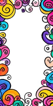Hand-drawn doodle design elements border with swirls, illustration style, pattern