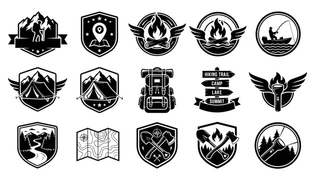 Logos Featuring Outdoor Adventure Activities and Camping Equipment Featuring Logo, Hiking, Trekking