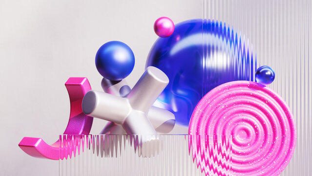 Playful Pink and Blue Abstract Geometric Composition
