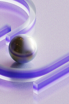 Chrome Sphere Beside Purple Maze Curve