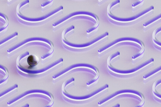 Purple Abstract Maze Pattern With Metallic Sphere