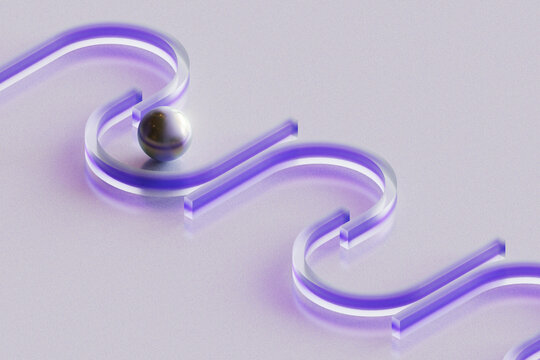 Minimal Purple Maze With Metallic Sphere