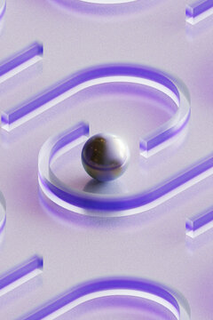 Chrome Sphere Inside Purple Maze Curve