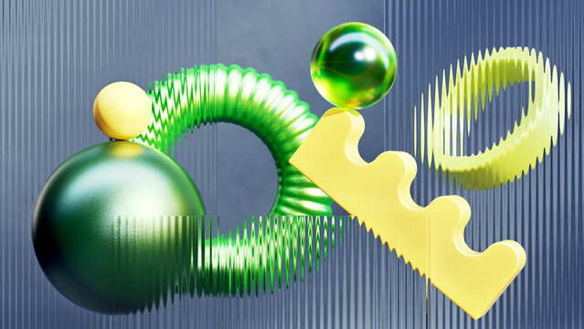 Abstract Green Yellow Glass Wave Composition