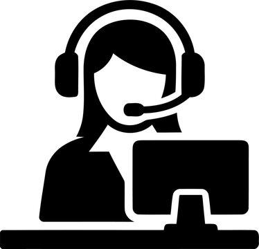 Customer service operator icon with headset and computer isolated on transparent background