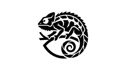 Stylized Black Chameleon Silhouette on a Branch. © cuan