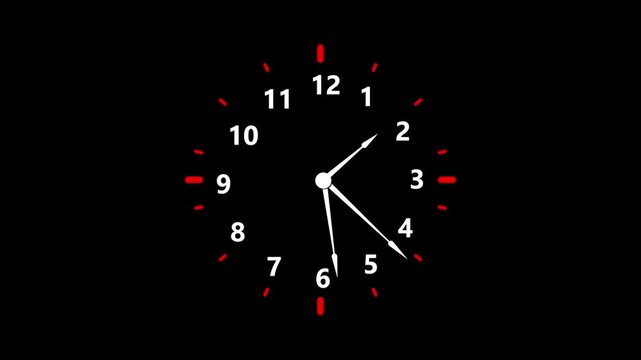 digital clock icon animation with black background. wall clock icon, tecnology.4k video.