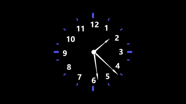digital clock icon animation with black background. wall clock icon, tecnology.4k video.