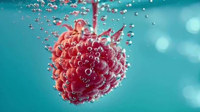 Summer hot vibe lifestyle. A closeup shot of a vibrant, spherical object suspended in the water. The object is surrounded by numerous bubbles, creating a dynamic and ethereal scene.