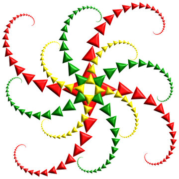 Spirales &agrave; base de triangles rouges, verts et jaunes