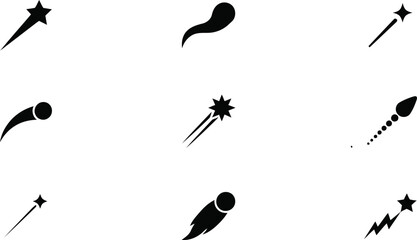Various stylized icons of shooting stars and comets in space design © Lipi