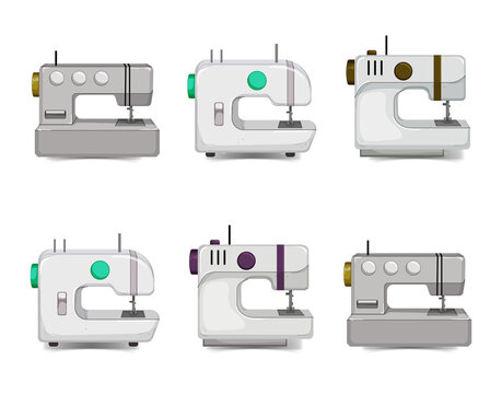 Collection of modern sewing machines in various colors
