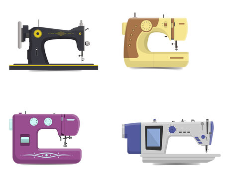 Sewing machines in various colors on transparent background PNG