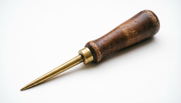 Vintage Scratch Awl Tool with Wooden Handle for Leather Crafting and Carpentry