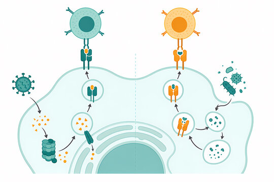 MHC class one and two antigen presentation illustration