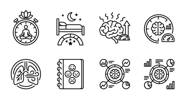 Mental Health and Biohacking Line Icon Set