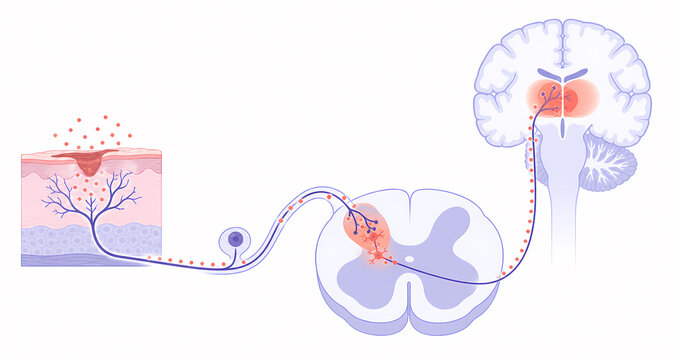 Pain nociception ascending pathway illustration