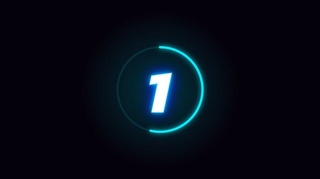 Blue neon circular countdown from three to go