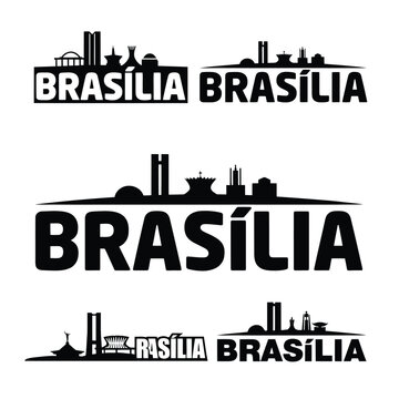 Bras lia Skyline Silhouette With Typography Black And White Vector Illustration