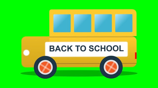 Yellow School Bus with Back to School Text on Green Screen Background.