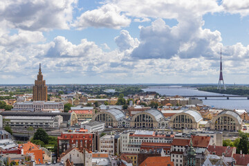 Obraz premium High-angle panoramic view over the city of Riga in Latvia