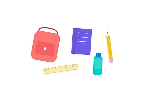 Collection of School Supplies and Stationery Items on White Background.