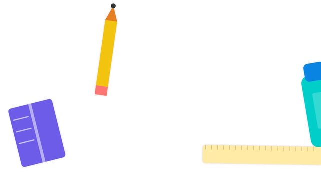 Collection of School Supplies and Stationery Items Floating.